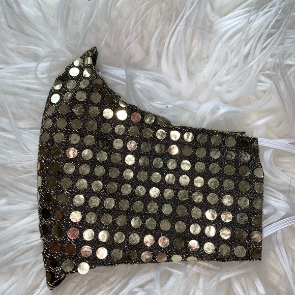 Gold/Black Sequined Face Mask - Picture 2 of 3